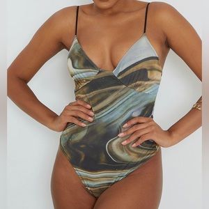 PLT mesh green swirl bodysuit